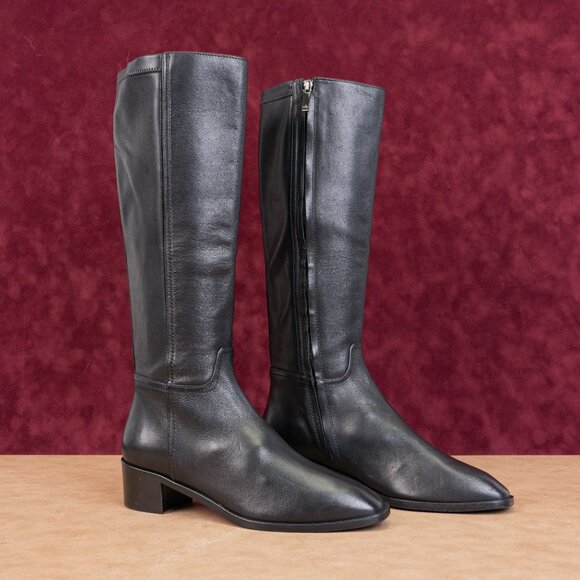 Aquatalia Wmn Rozaria Black Leather Weatherproof Tall Zip Riding Boots sz 10 - Picture 1 of 11